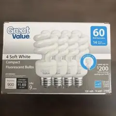 Great Value 電球型蛍光灯 4個セット 60W形相当