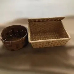 ハワイ購入品竹編みバスケットタイプ円形カゴ天然素材2点セット！素敵ですよ