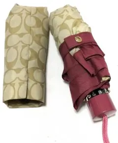 未使用品 コーチ 折りたたみ傘 ベージュシグネチャー 傘 ポリエステル 51cm