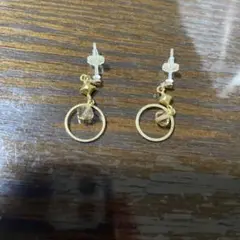 フープ型ピアス クリアビーズ ブラウンストーン