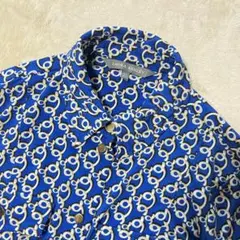 美品✨ローラアシュレイ　総柄　カットソーシャツ　ストレッチ　ブルー