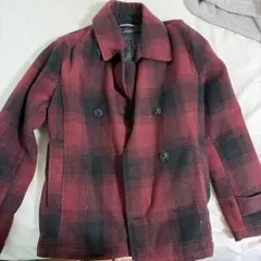 赤と黒のチェック柄ダブルブレストジャケット Mサイズ
