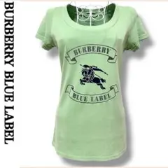 美品 バーバリーブルーレーベル ロングTシャツ ビッグロゴ グリーン 綿 半袖