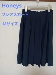 Honeys フレアスカート 紺 M 膝丈 スカート 無地 オールシーズン