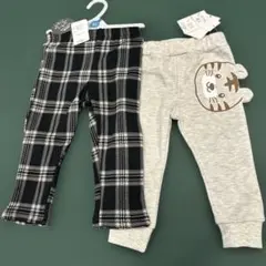 2枚セット　長ズボン　チェック柄&動物柄　10分丈