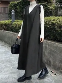 FRIFUL レディース メッシュ コントラスト ミドル丈ドレス　ブラック　L