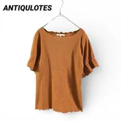 ブラウン フリル袖 Tシャツ トップス　リブ　無地　半袖　インナー　F