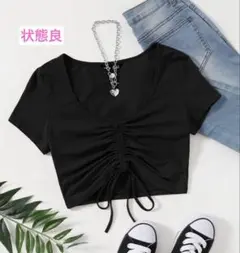 [最安値]SHEIN クロップド丈 半袖 トップス　黒　ブラックのサムネイル