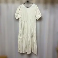 H&M ロングワンピース 半袖 アイボリー ティアード
