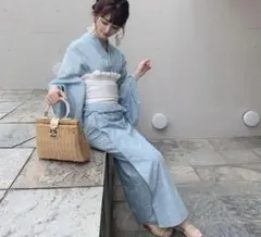 豆千代モダン 浴衣 麻の葉 水色 宮崎あおい セオアルファ Lサイズ