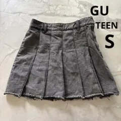 ⭕️美品 ⭕️ GU デニムプリーツスカート ミニ丈 グレー フリンジ裾