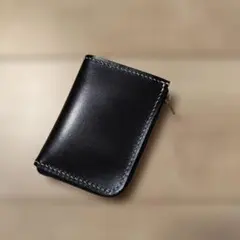 超特価☆スムースレザー(ブラック)☆ハンドメイド☆コンパクトウォレット·L字