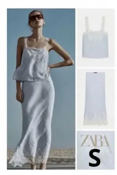 ZARA レーストリム クロップドトップス ミディ丈レーススカート