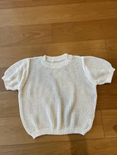 ホワイトメッシュ編み半袖ニット