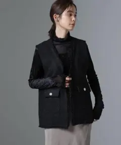 ナノユニバース フリンジツイードベスト ジレ