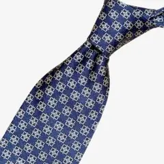 【美品】イブサンローラン ネイビー系 幾何学総柄 シルクネクタイ 上品