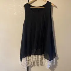 Ryu L ブラック×ホワイト　ノースリーブワンピース　パーティードレス