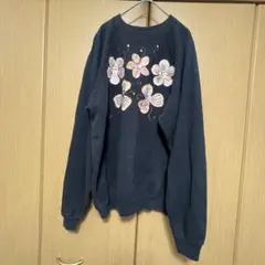 ヘインズ スウェット クルーネック 花 XL 黒 ビッグサイズ ヴィンテージ
