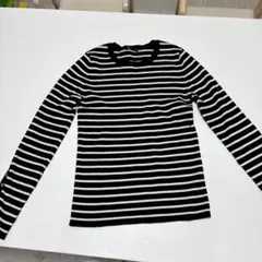 リブニットボーダーボタンスリーブプルオーバー