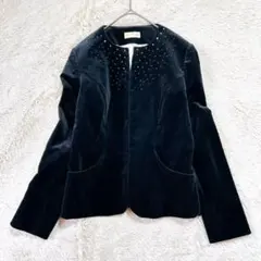 ノーカラージャケット ベロア ビジュー装飾 裏地付 セレモニー 長袖フォーマル