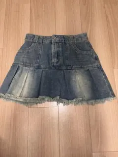 SHEIN デニム プリーツ ミニスカート フリンジ加工 S