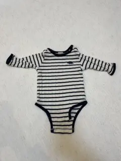 ストライプ長袖ロンパース（クマ刺繍）