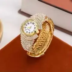 【新品未使用】ストーン装飾 ゴールドバングル腕時計　かわいい　おしゃれ