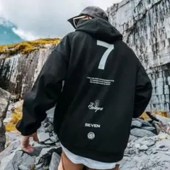 新品 メンズ ７ セブン フードパーカー ビッグシルエット ブラック 5XL