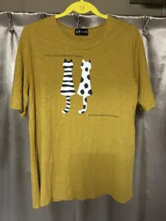 猫のイラスト Tシャツ LLサイズ マスタード