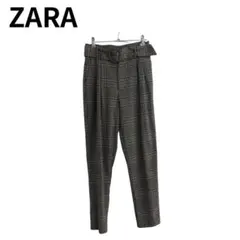 ZARA チェック柄 ハイウエストパンツ ベージュ ウエストマーク 秋冬