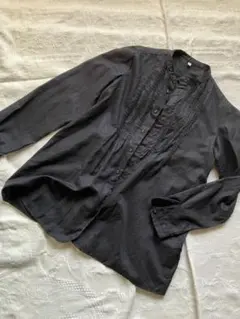 無印良品　紺色　濃いブルー　長袖シャツ タック入り　スタンドカラー