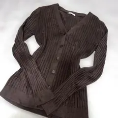 GU ワイド Vネック カーディガン ブラウン 長袖 無地 S