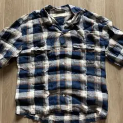 SONNY LABEL 半袖チェックリネンシャツ ネイビー/ホワイト/ブラウン