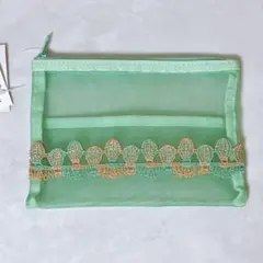 【最終価格】近沢レース メッシュ ファスナーポーチ Ｓサイズ バルーン グリーン