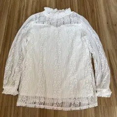 ホワイト レース装飾 長袖シャツ - メルカリ