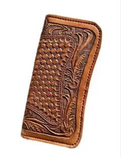 本革長財布 ハンドメイド レザーカービング バイカーズウォレット