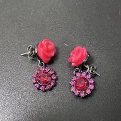 ANNA SUI バラ ピアス 2way ビジュー ピンク キラキラ