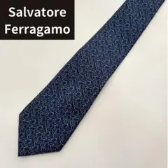 【タグ付き】Salvatore Ferragamo ネクタイ 総柄ネイビー