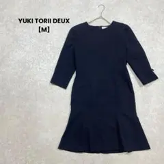 【YUKI TORII DEUX】5分袖マーメイドワンピース　ネイビー　M 上品のサムネイル