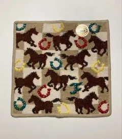 フェイラーハンカチ　スプリントホース　茶色ベージュ馬　蹄鉄デザイン上品　チェス盤