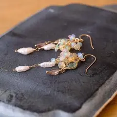 14kgfブルーイッシュグリーントルマリン・プレシャスオパールピアス/イヤリング