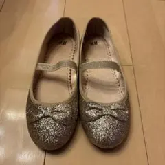 H&M ラメ　ゴールド　リボン　バレエシューズ　EUR 34 / US 2.5