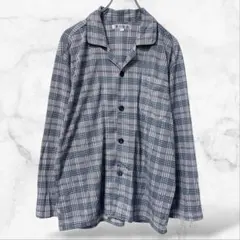 【美品】男の理論 オープンカラーシャツ M チェック柄 グレー パジャマシャツ