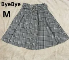 【ByeBye】バイバイ　ベルト付きチェック柄フレアスカートM Aライン
