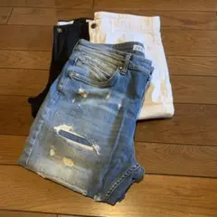 ZARA ダメージ加工 スキニージーンズ、フィットパンツ白色黒色 3点