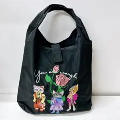 ネコ　ねこ　猫刺繍　トートバッグ　コンパクト　エコバッグ　折りたたみ