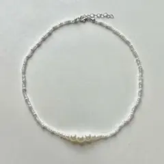パールネックレス　シルバーアクセサリー　調節可能　ハンドメイド