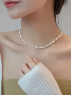 【新品】ネックレス　シルバー　淡水　パール　バロック　真珠　上品　シンプル