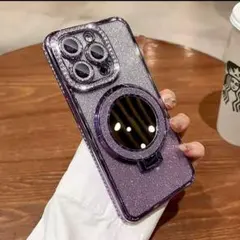 大人気iPhone16　ラメパープル　ミラー付き リング付き　レンズ保護