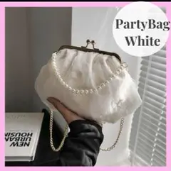 2wayパーティバッグ　ハンドバッグ パール　ホワイト　がま口　結婚式　お呼ばれ